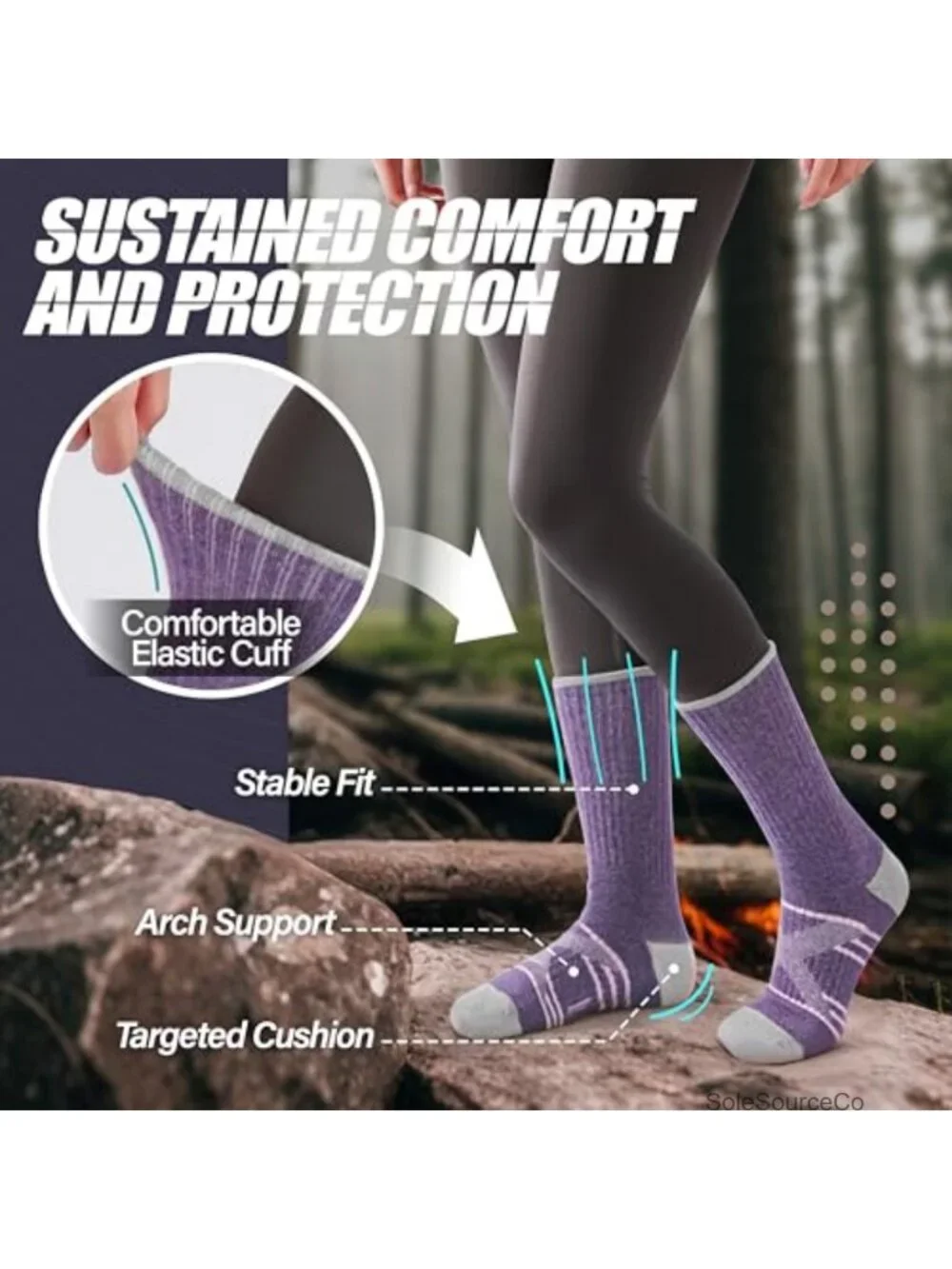 Wool Blend Crew Hiking Socks for Men Women, 5 Pairs, Moisture Control